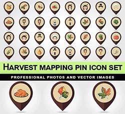 37个地图引导标签：Harvest mapping pin icon set - 6 EPS